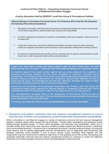 2015 Land Law and Policy Reform Supporting Customary Communal Tenure of Rotational and Fallow Taungya